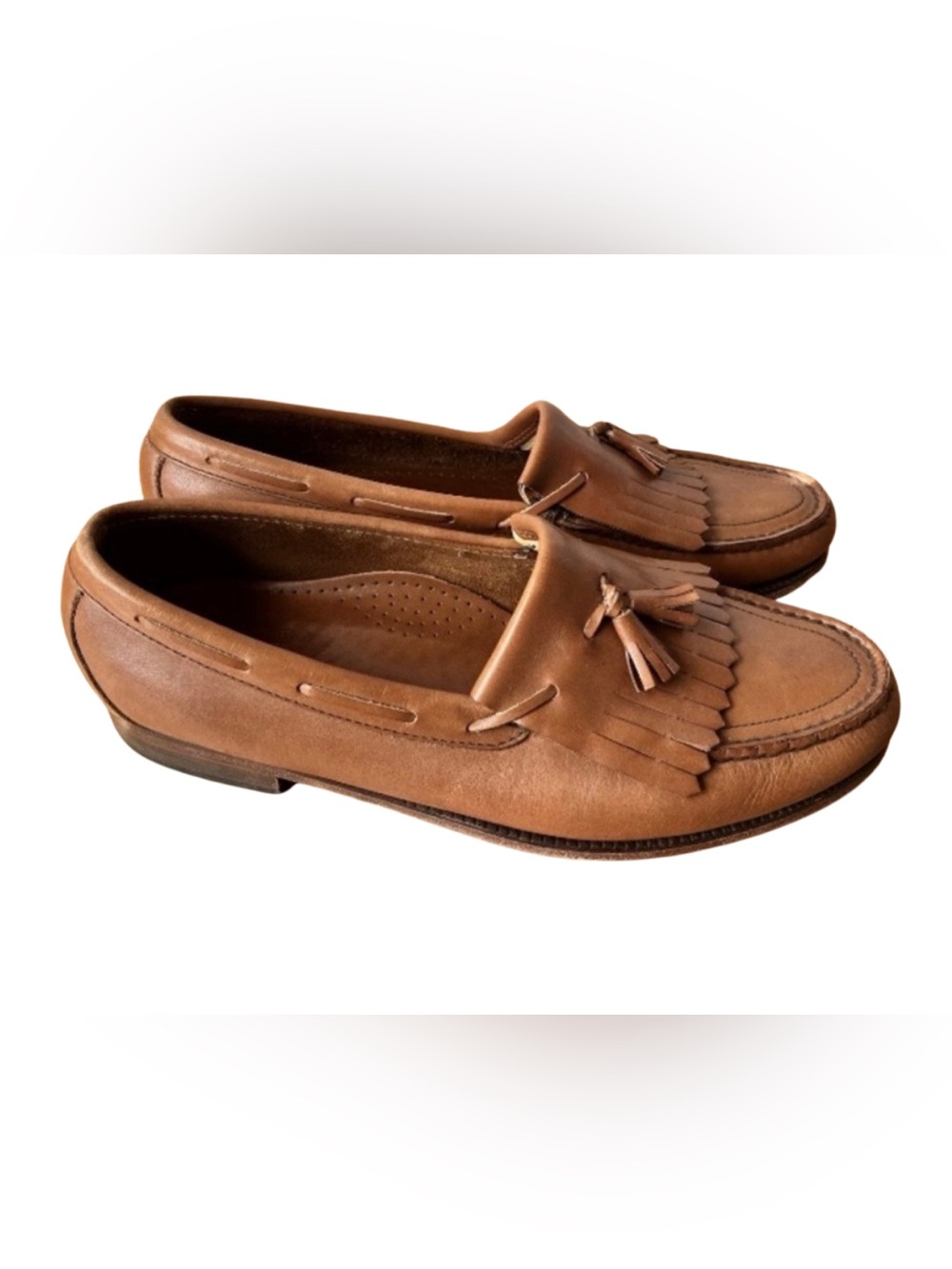 Men’s SAS Tan Brown Leather Loafers Tassels Sz 11 Slip On Dress Shoes